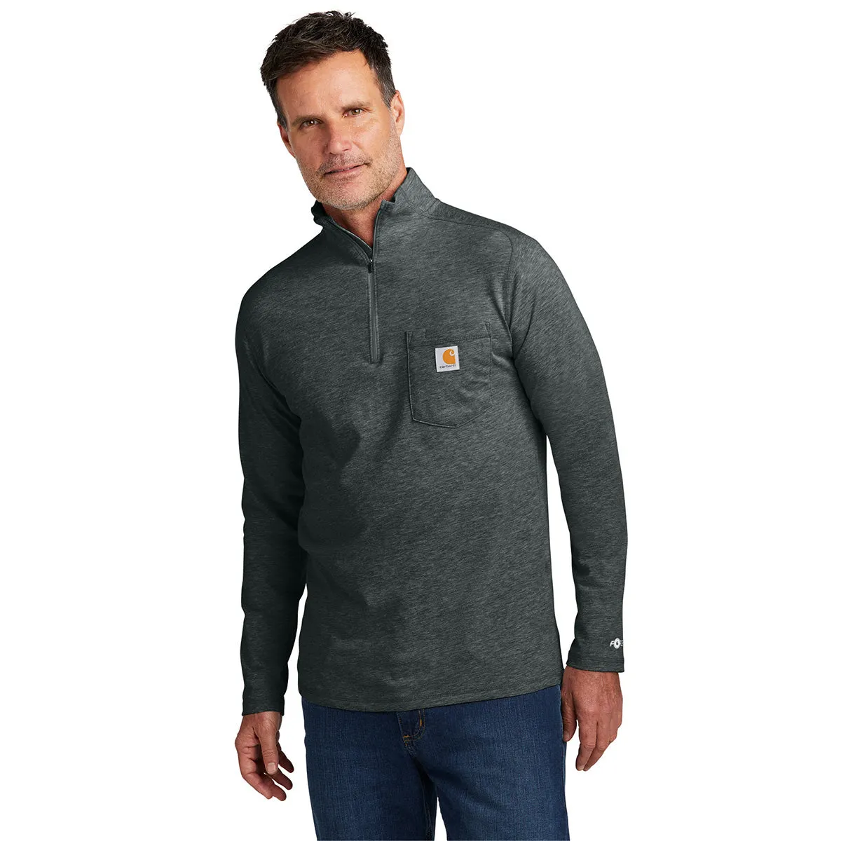 Carhartt Men's Carbon Heather Force 1/4-Zip Long Sleeve T-Shirt sold by Merchology product image thumbnail 3