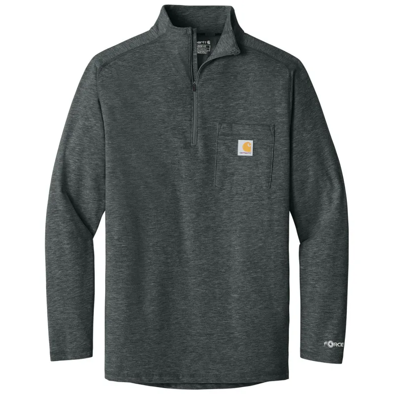 Carhartt Men's Carbon Heather Force 1/4-Zip Long Sleeve T-Shirt made by Carhartt