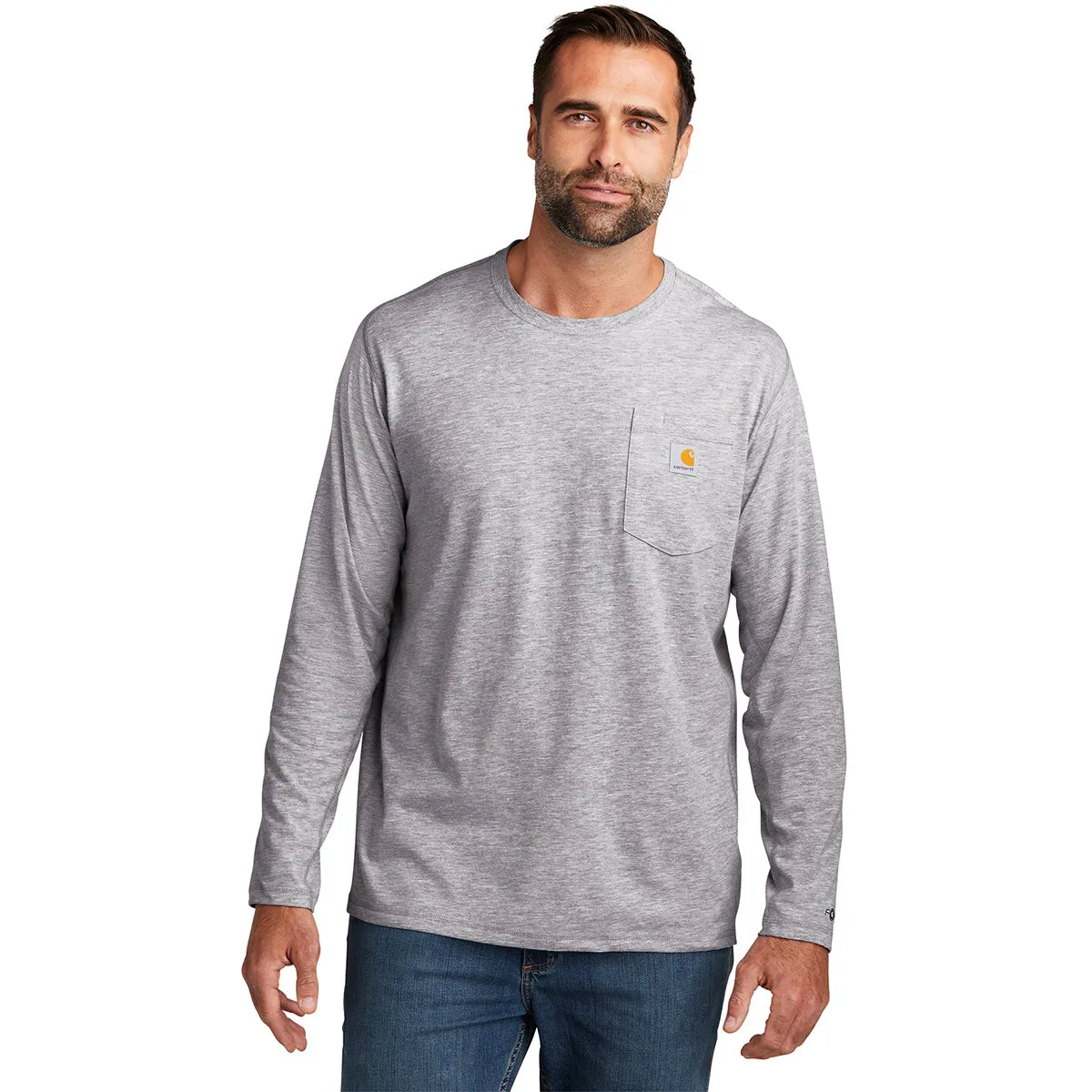 Carhartt Men's Heather Grey Force Long Sleeve Pocket T-Shirt sold by Merchology product image thumbnail 3