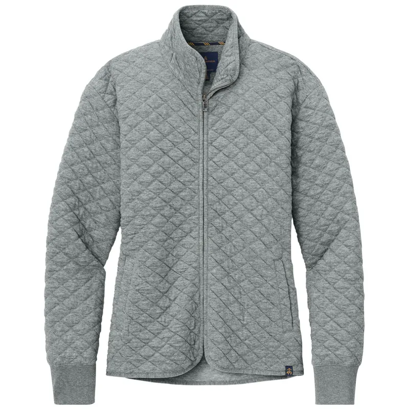 Brooks Brothers Women's Light Shadow Grey Heather Diamond Quilt Full-Zip made by Brooks Brothers