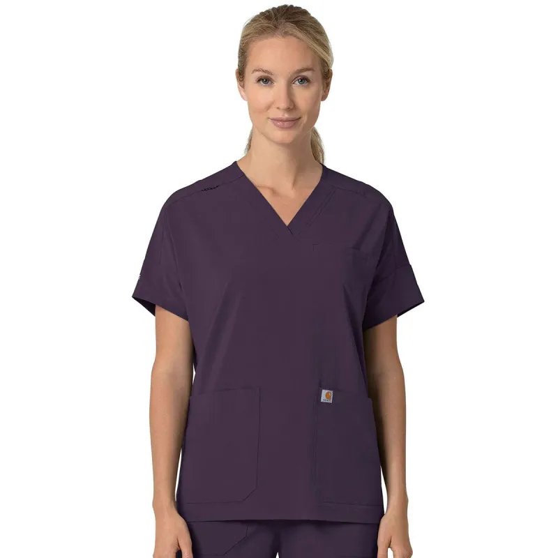 Carhartt Women's Black Plum Four-Pocket Oversized V-Neck Top made by Carhartt