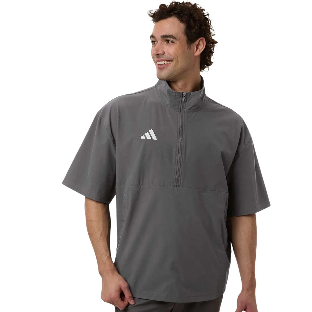 Adidas Men's Team Grey Four/ White Short Sleeve Quarter-Zip Pullover sold by Merchology product image thumbnail 3