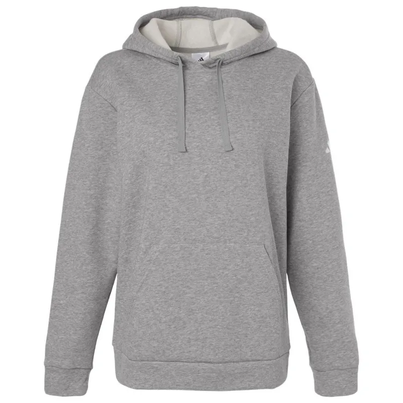 Adidas Women's Medium Grey Heather/White Fleece Hooded Sweatshirt made by Adidas