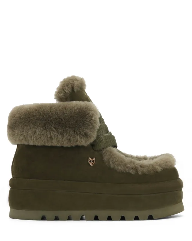 Bambi Dark Olive Suede/Shearling sold by naked wolfe