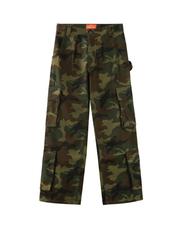 Baggy Pocket Cargo Pants Camo Logo sold by naked wolfe