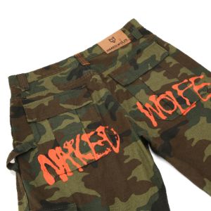 Baggy Pocket Cargo Pants Camo Logo sold by naked wolfe