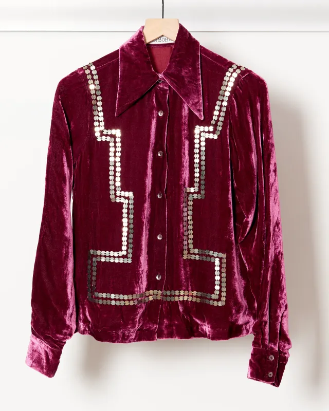Dolly Plum Velvet Shirt sold by French + Italian