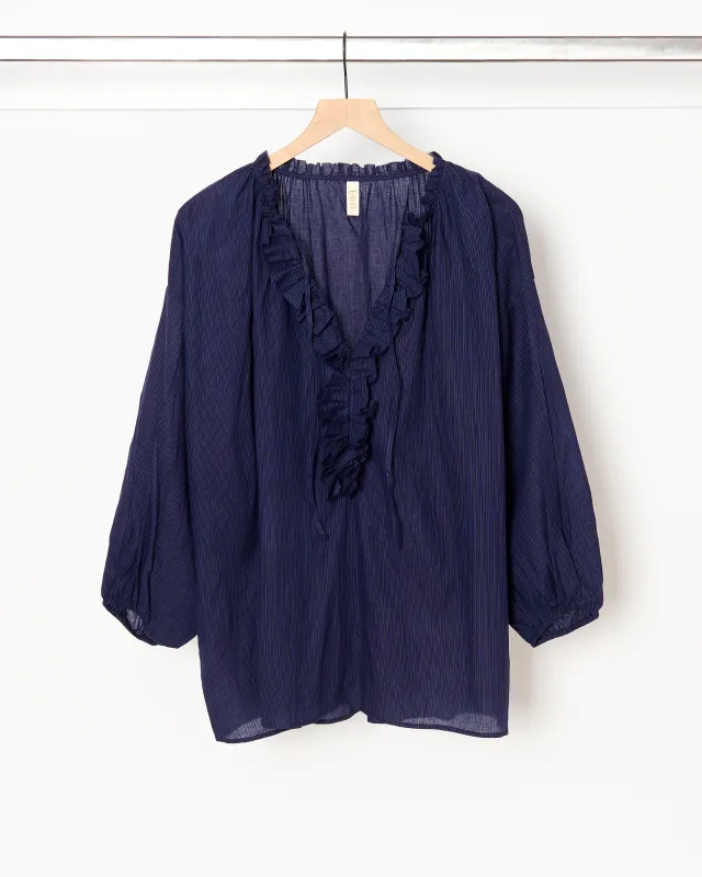 Ruffle Shirt Navy Stripe made by French + Italian