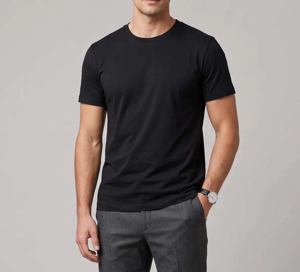 Men's T-Shirt Basic Round Neck -BLack sold by Tree