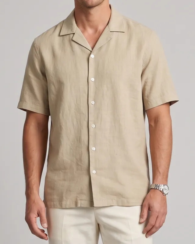 Men's Fashion Short Sleeve Linen Shirt - Beige made by Tree