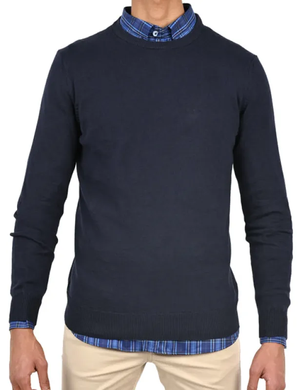 Men’s Plain Cotton Round Neck Pullover - Dark Blue made by Tree