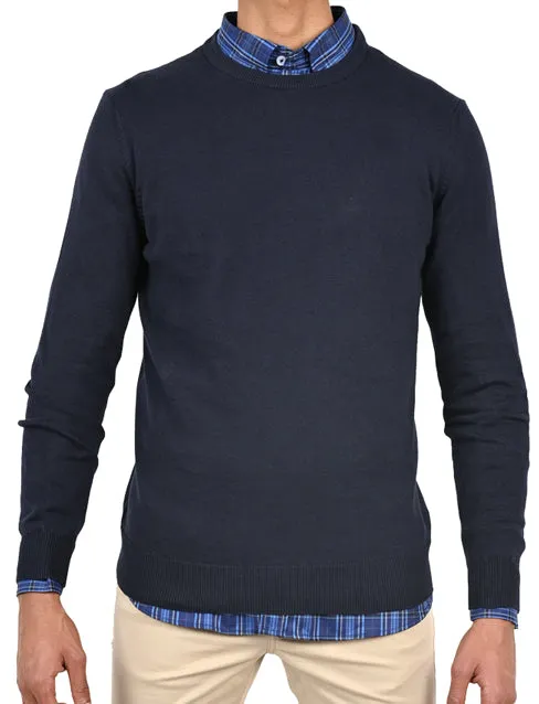 Men’s Plain Cotton Round Neck Pullover - Dark Blue sold by Tree