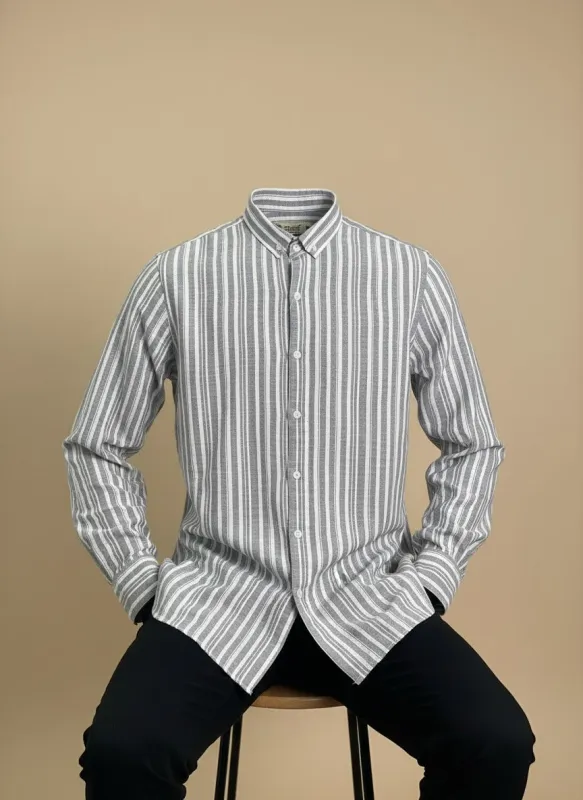 Men's striped shirt with long sleeves -grey made by Tree