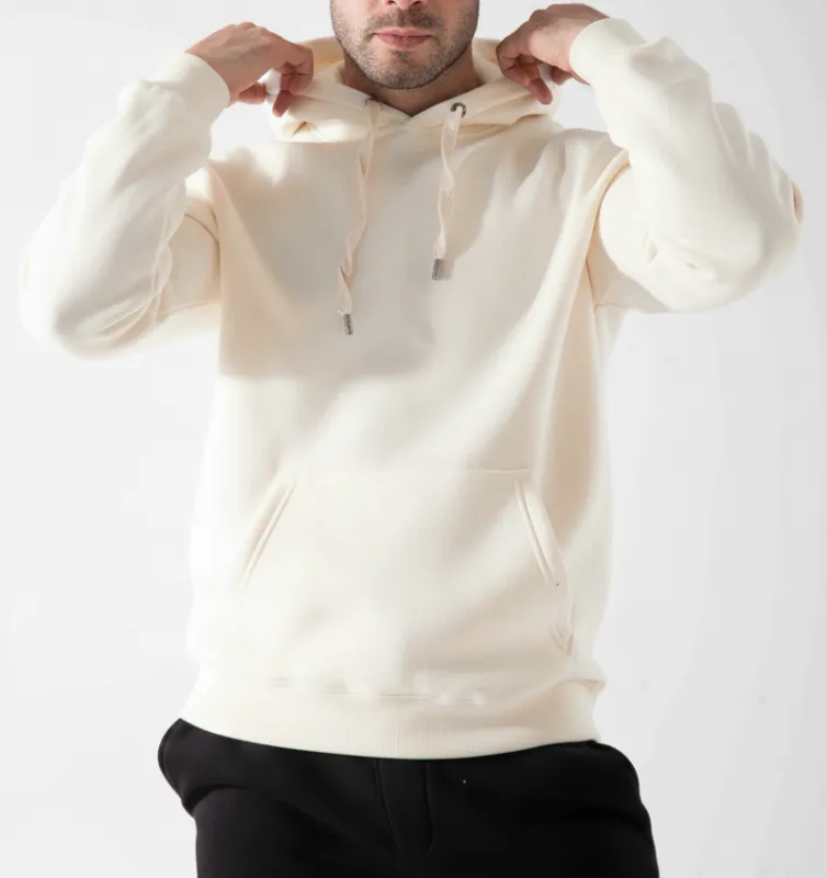 Men’s  Plain Hoodie Sweatshirt - Off white made by Tree