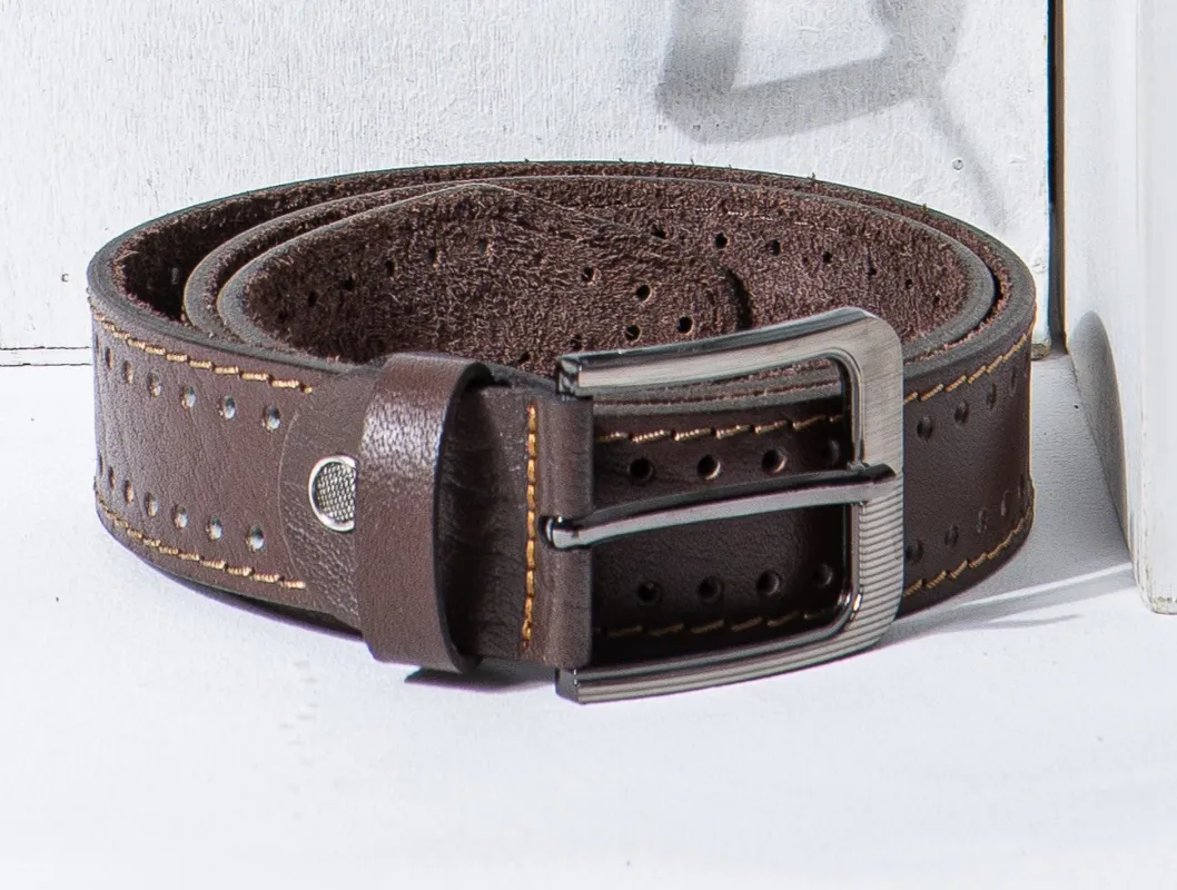 Men's casual leather belt - Brown made by Tree