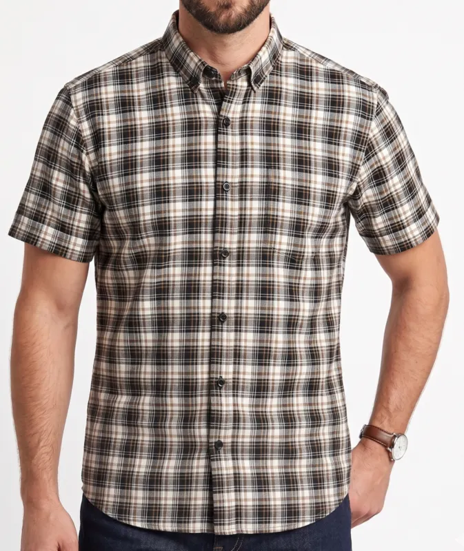 Men's short-sleeved plaid shirt-Black made by Tree