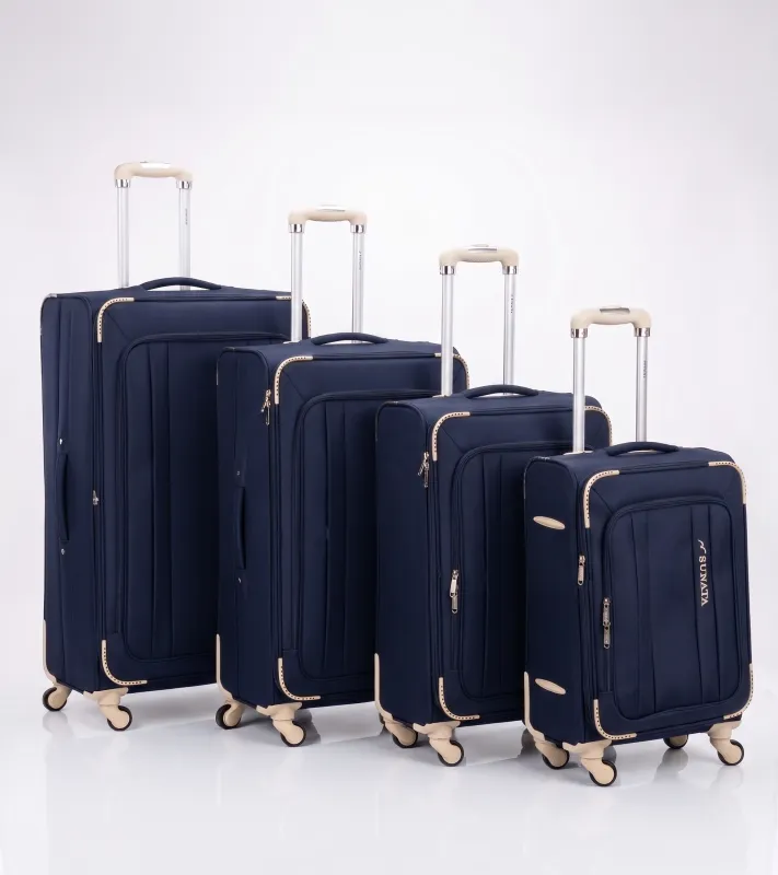 Sunata Fabric Trolley Travel Bag 5 Zippers, Digital Lock - Navy White made by Tree