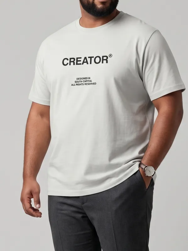 Men`s Printed T-Shirt Special size- Short Sleeve -Light Grey made by Tree