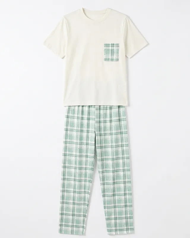 Women's short-sleeved plaid pajamas made by Tree