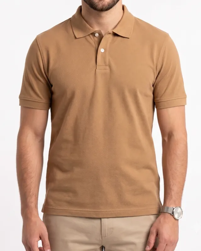 Men's Casual Polo Shirt - Short Sleeve -Camel made by Tree
