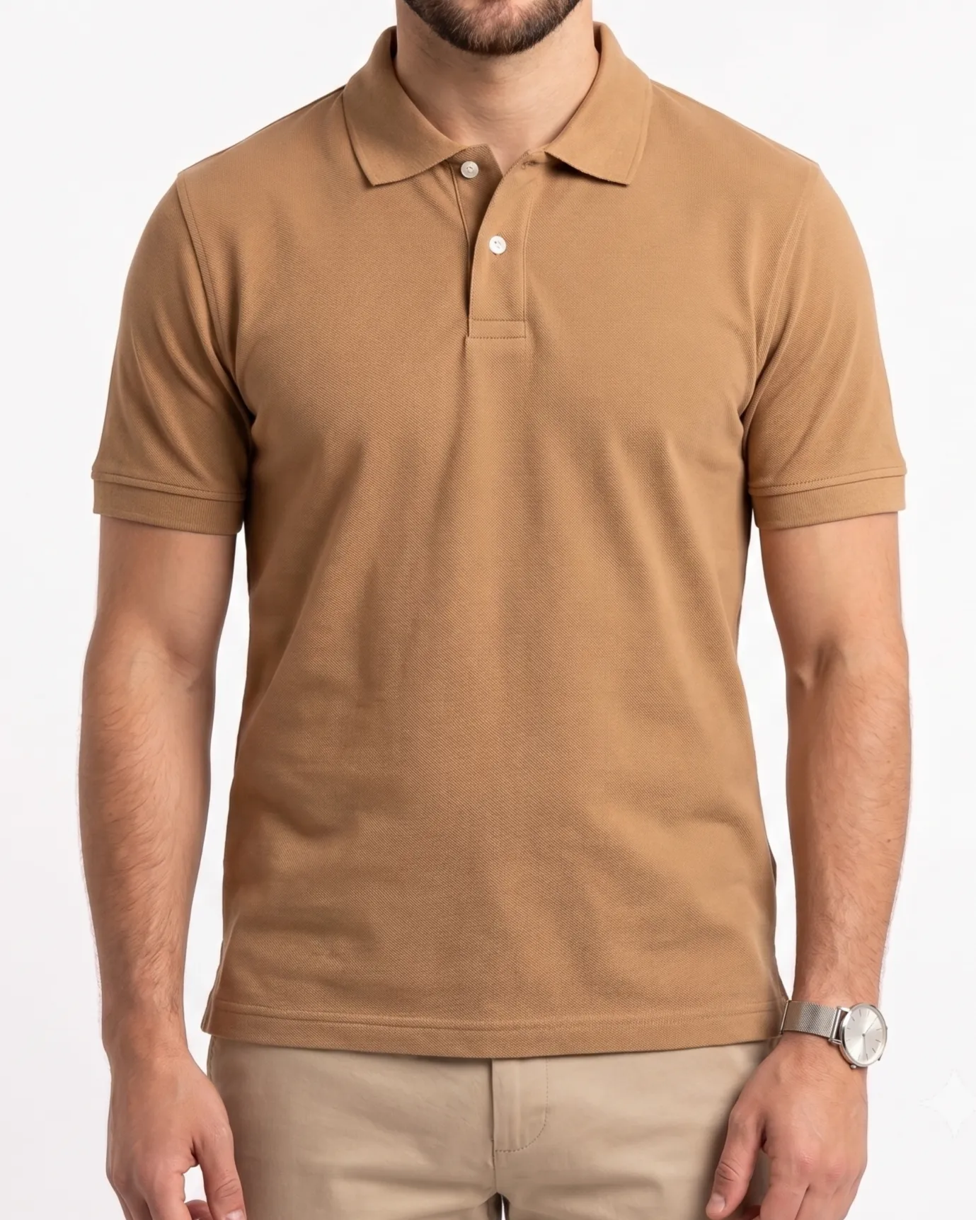 Men's Casual Polo Shirt - Short Sleeve -Camel sold by Tree