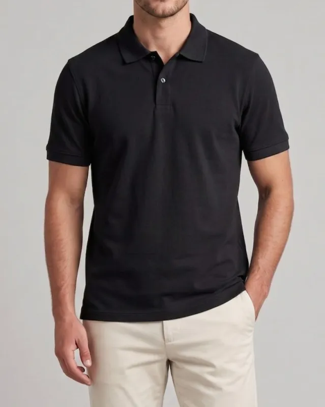 Men's Casual Polo Shirt - Short Sleeve -Black made by Tree