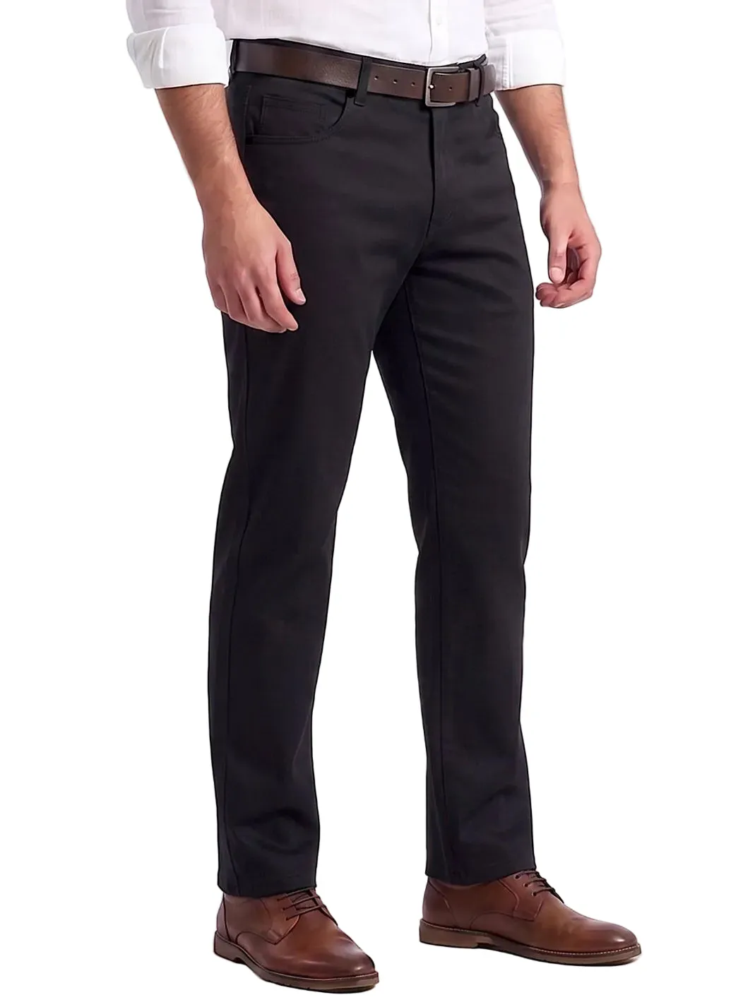 Men's Black Solid Gabardine Pants 5 Pocket– Straight Fit sold by Tree product image thumbnail 2