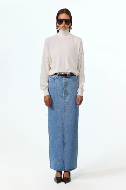 The Denim Pencil Maxi Skirt (Classic Blue) sold by SAME