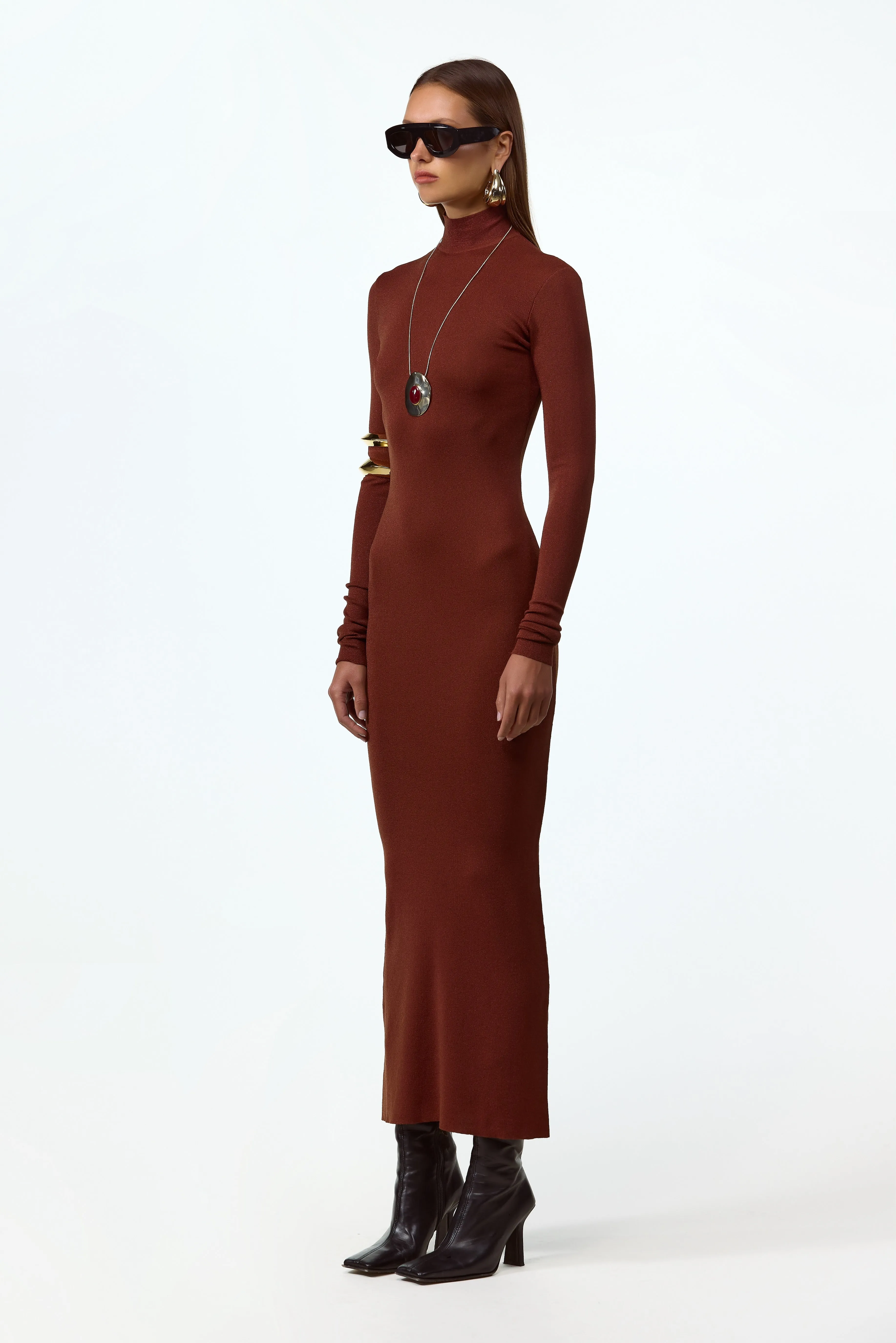 Shimmer Mockneck Dress (Rust) sold by SAME product image thumbnail 2