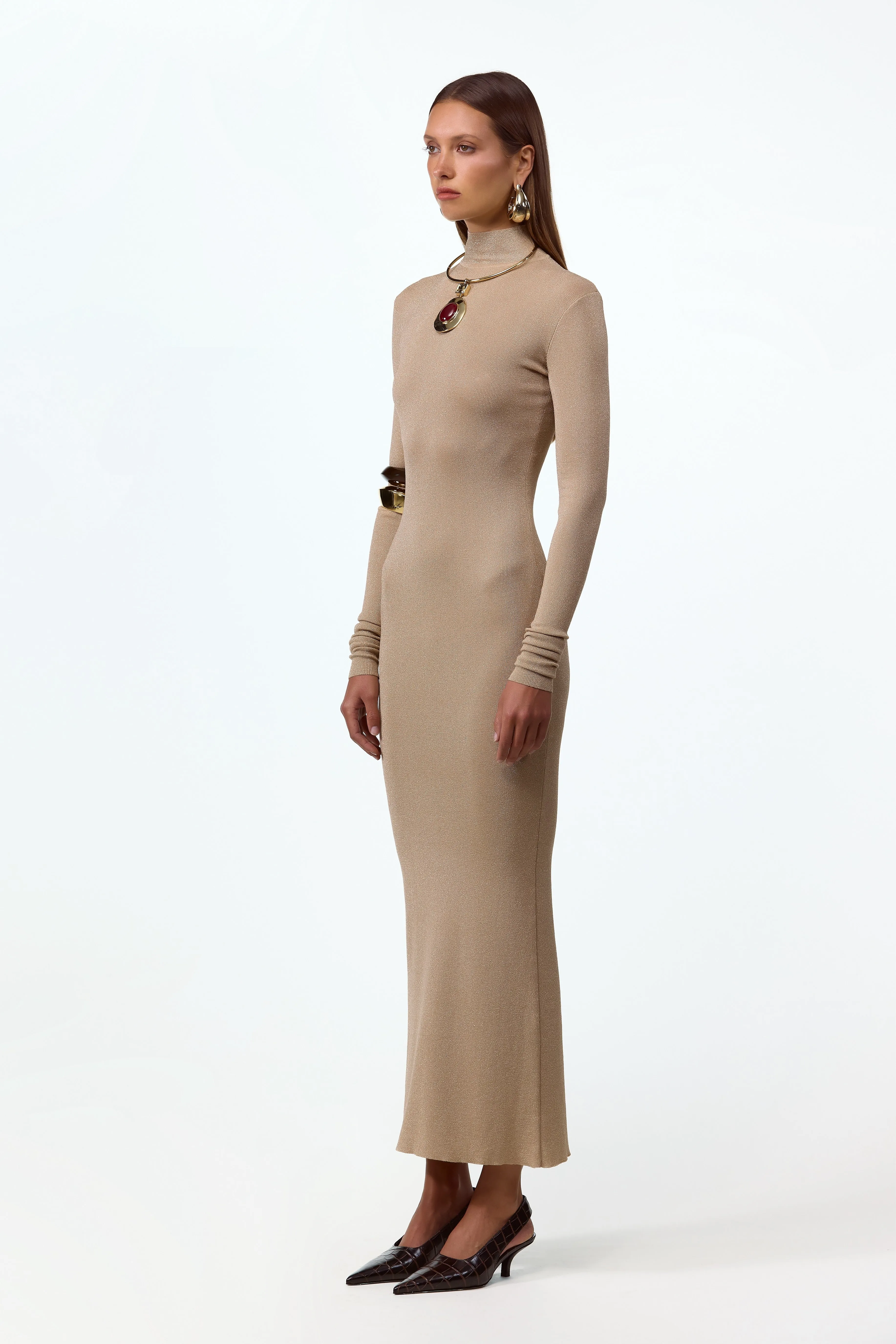 Shimmer Mockneck Dress (Gold) sold by SAME product image thumbnail 3