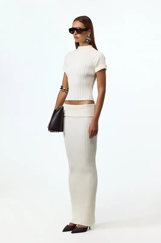 Ribbed Knit Maxi Skirt (Cream) sold by SAME