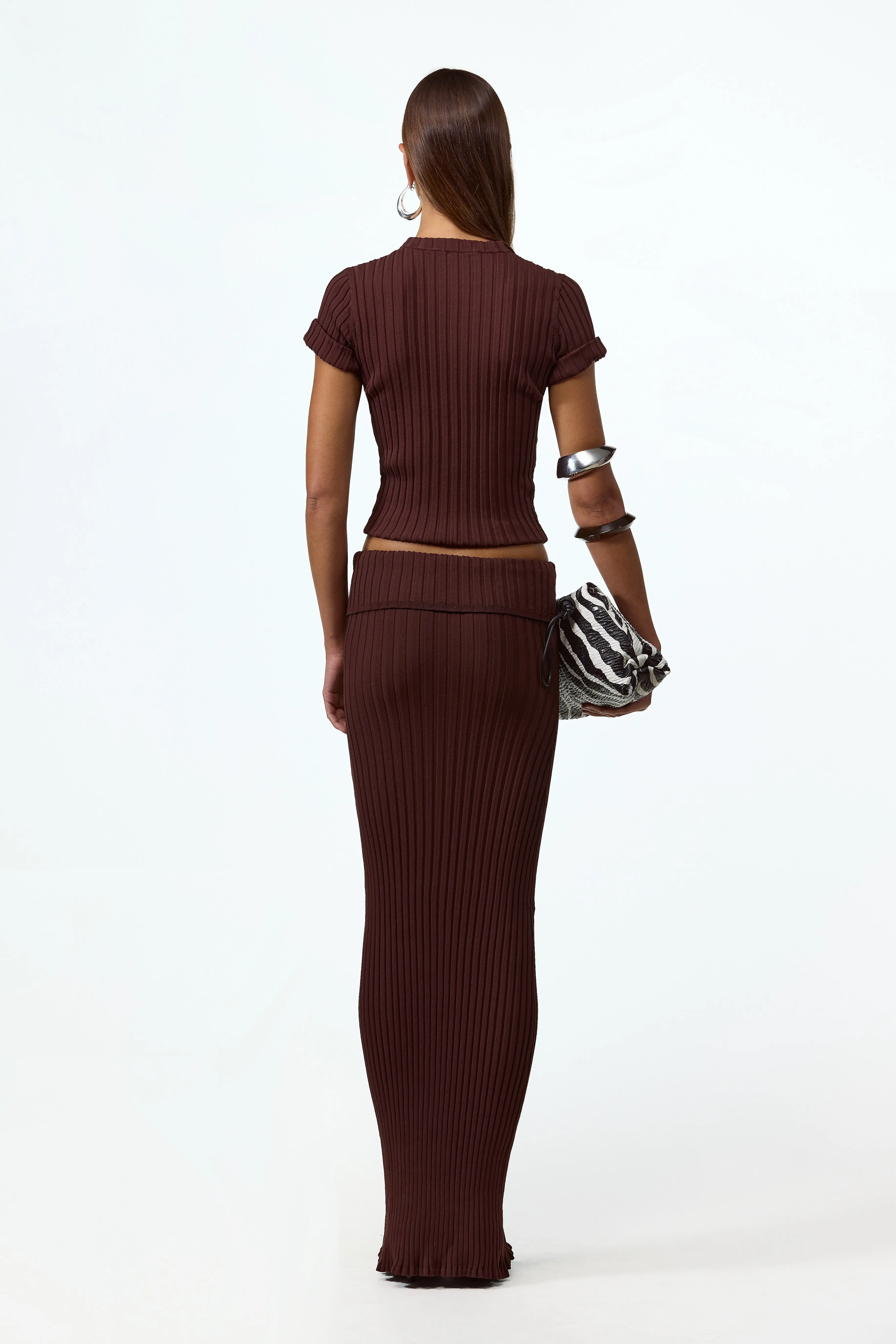 Ribbed Knit Maxi Skirt (Chocolate Brown) sold by SAME product image thumbnail 4