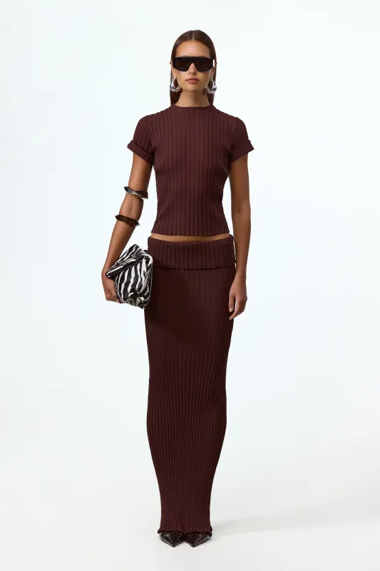 Ribbed Knit Maxi Skirt (Chocolate Brown) made by SAME