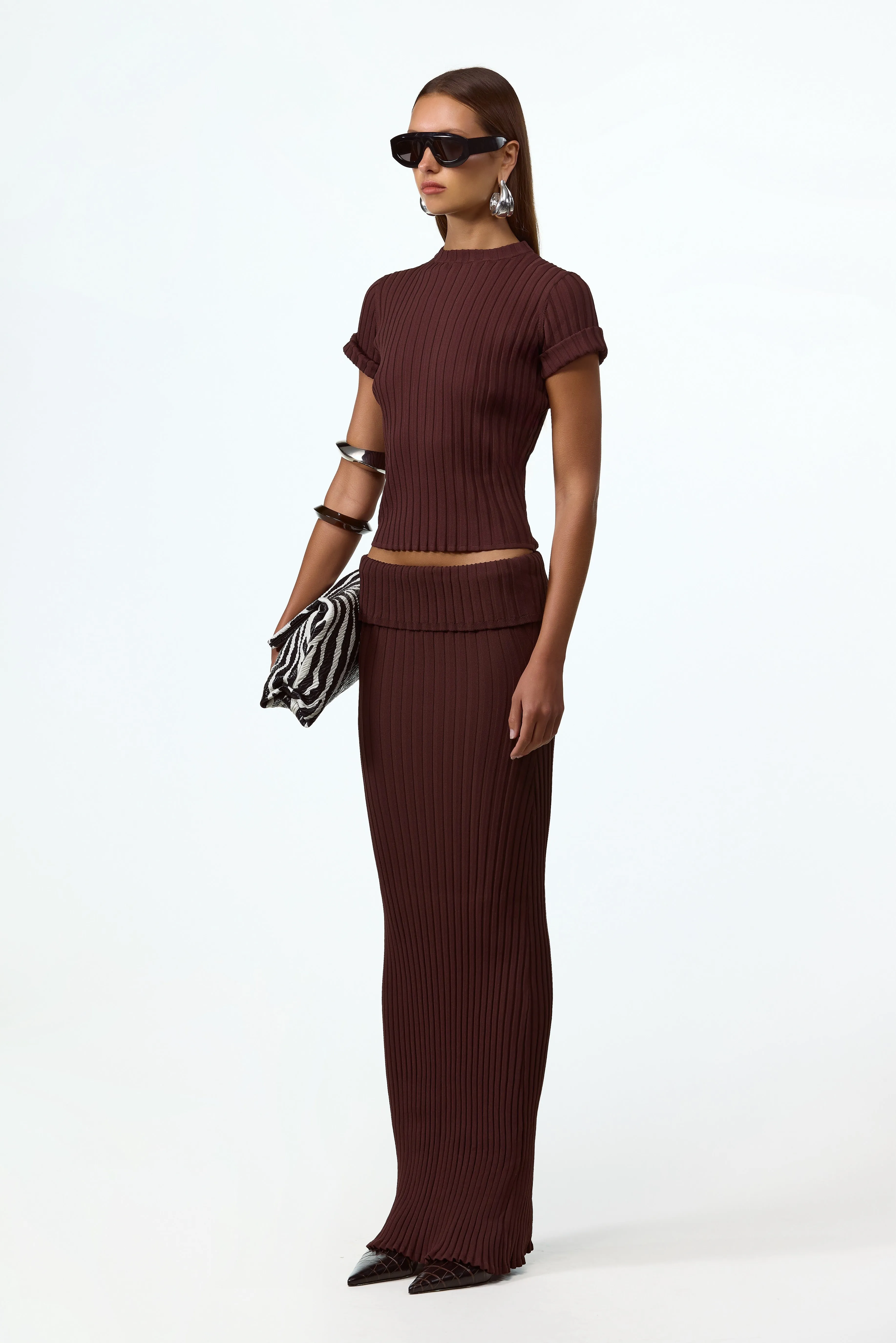 Ribbed Knit Maxi Skirt (Chocolate Brown) sold by SAME product image thumbnail 3