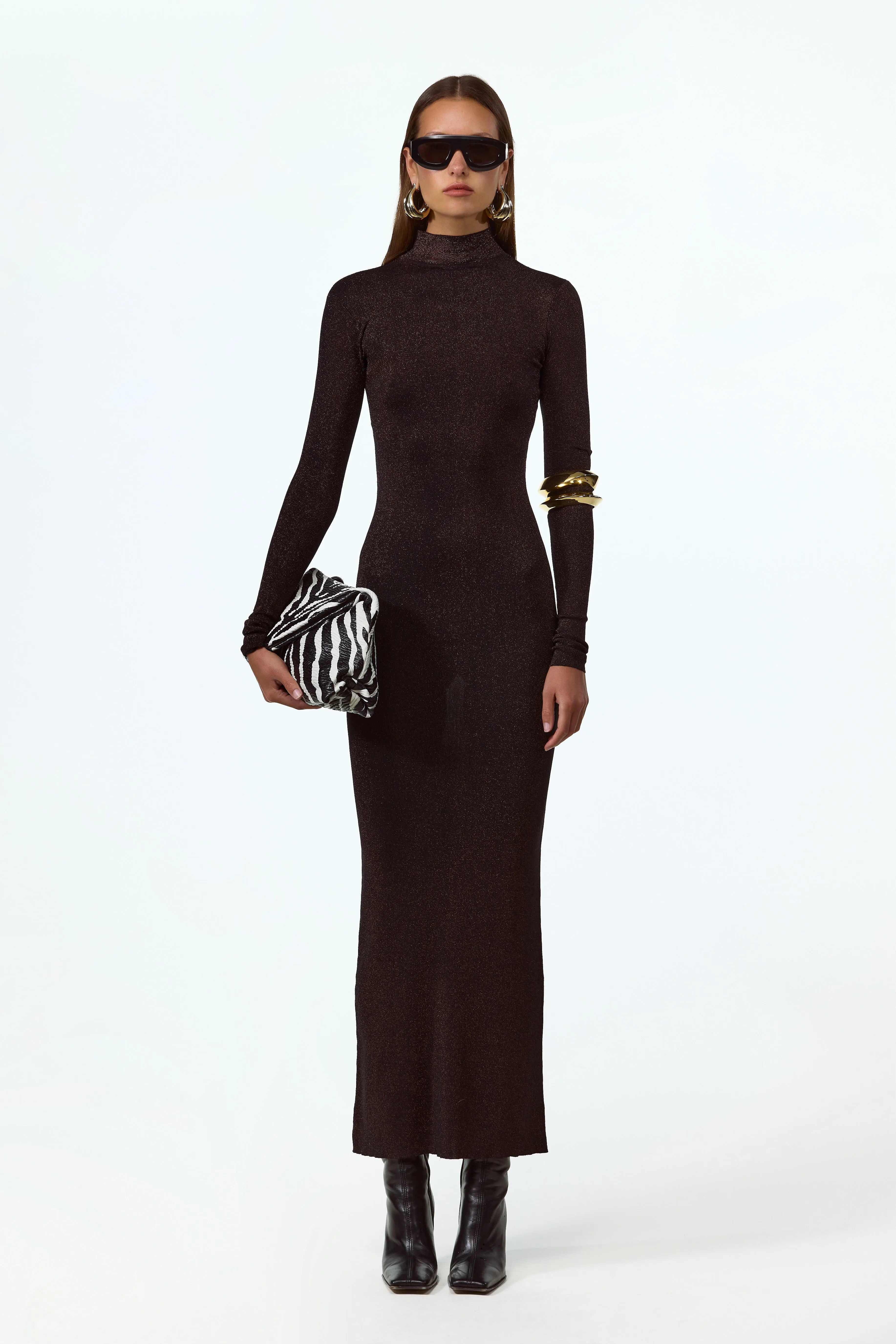 Shimmer Mockneck Dress (Black) sold by SAME