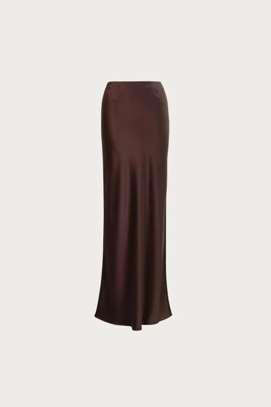 Satin Maxi Skirt (Chocolate Brown) sold by SAME