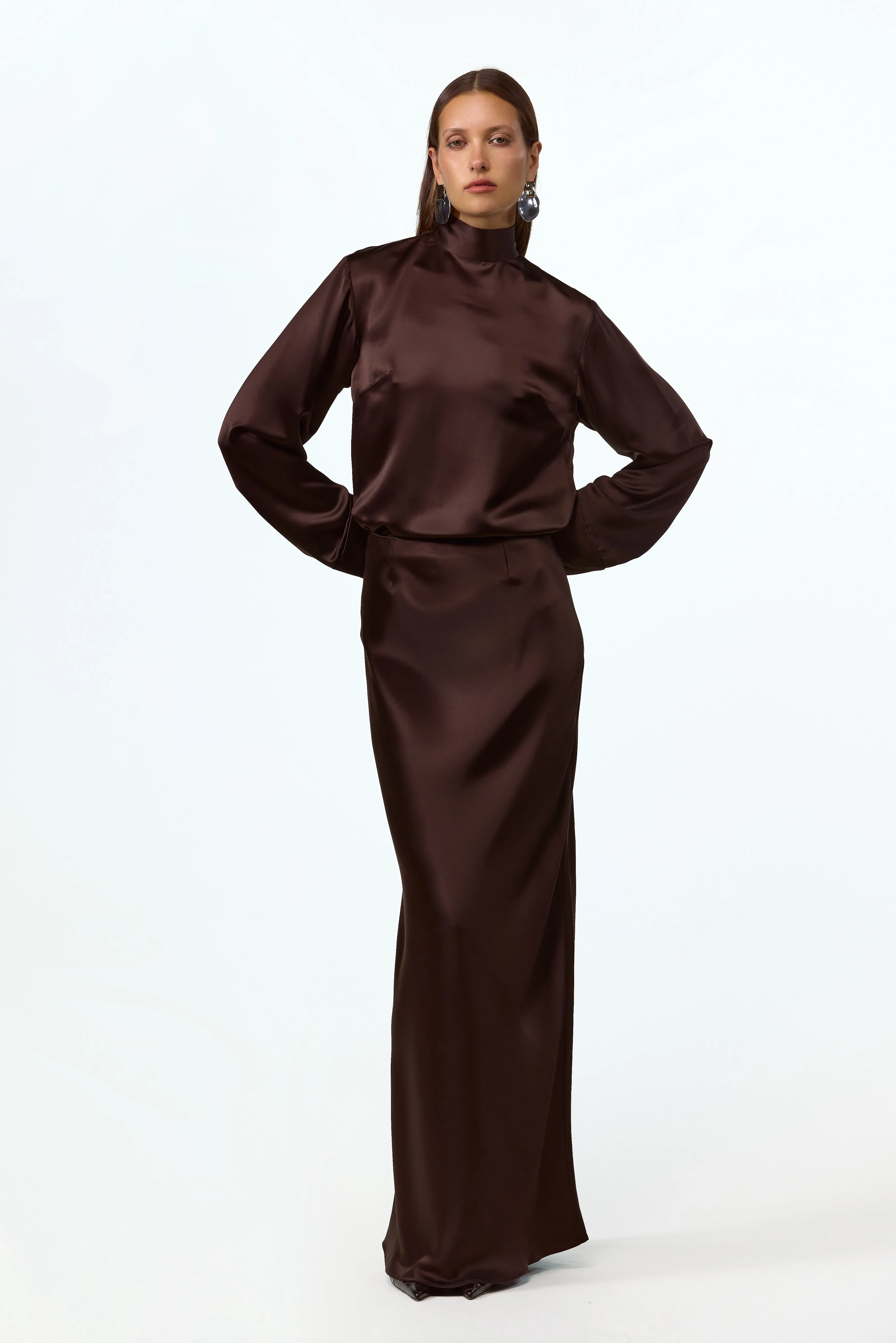 Satin Maxi Skirt (Chocolate Brown) sold by SAME product image thumbnail 3