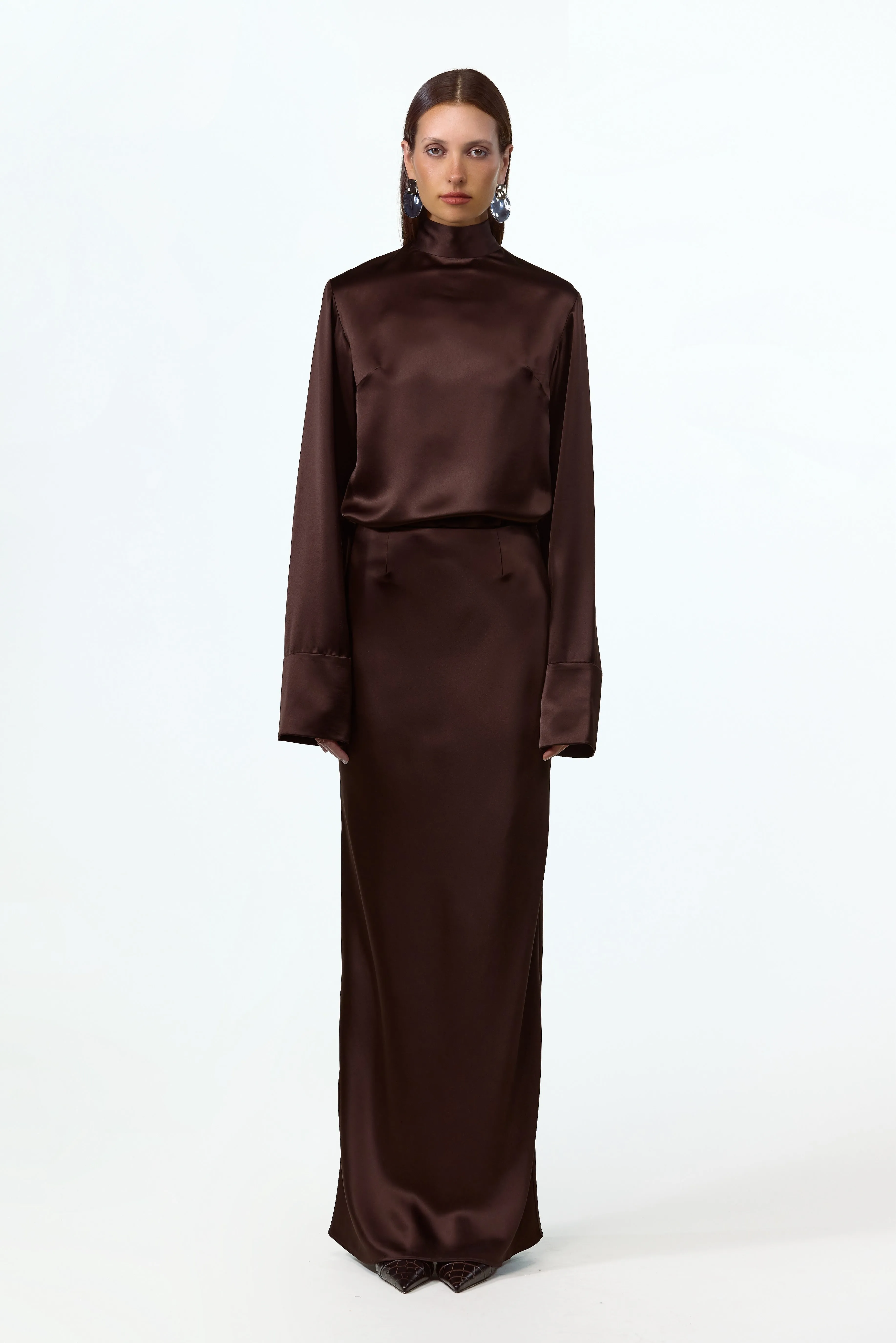 Satin Maxi Skirt (Chocolate Brown) sold by SAME product image thumbnail 4