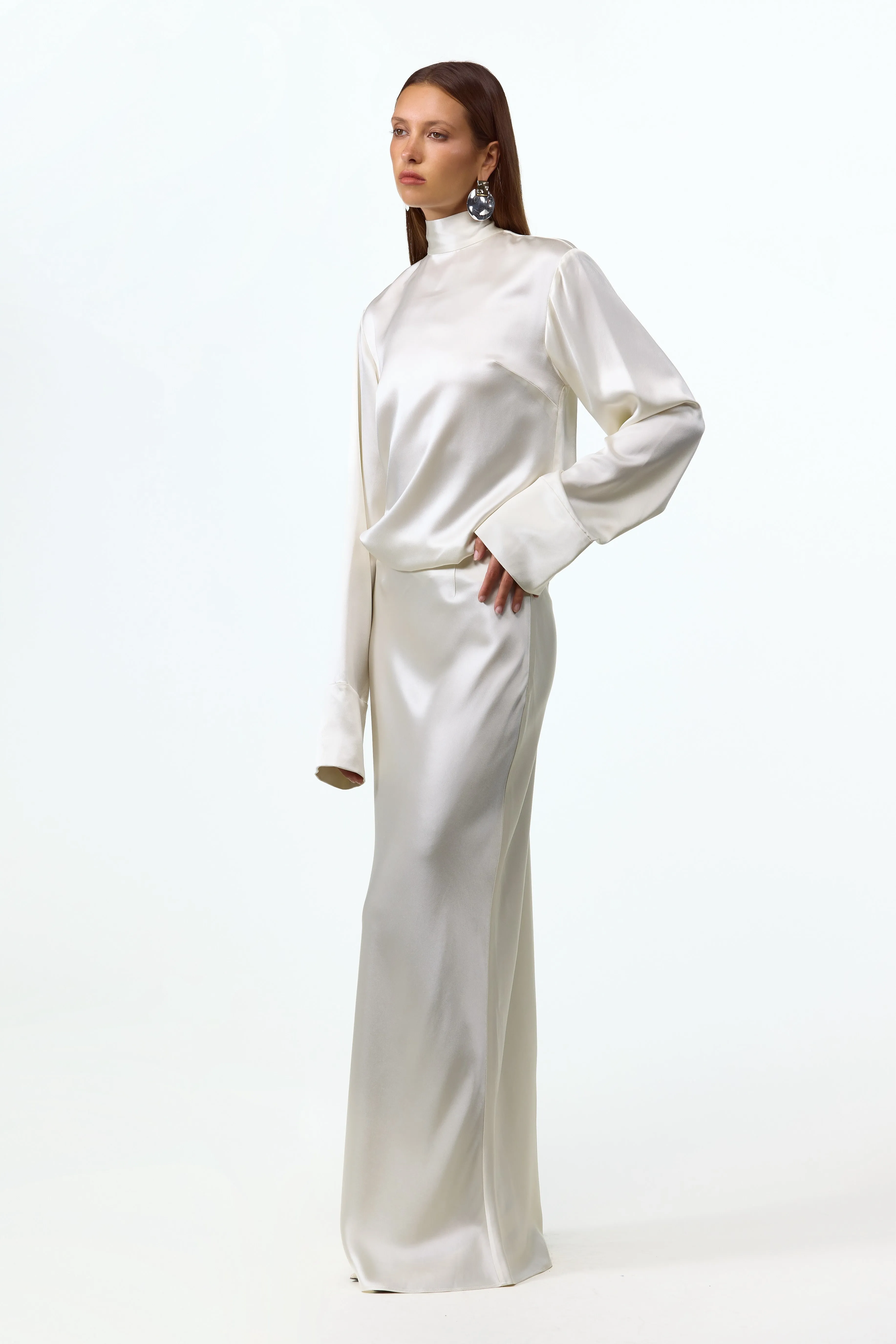 Satin Maxi Skirt (Cream) sold by SAME product image thumbnail 5