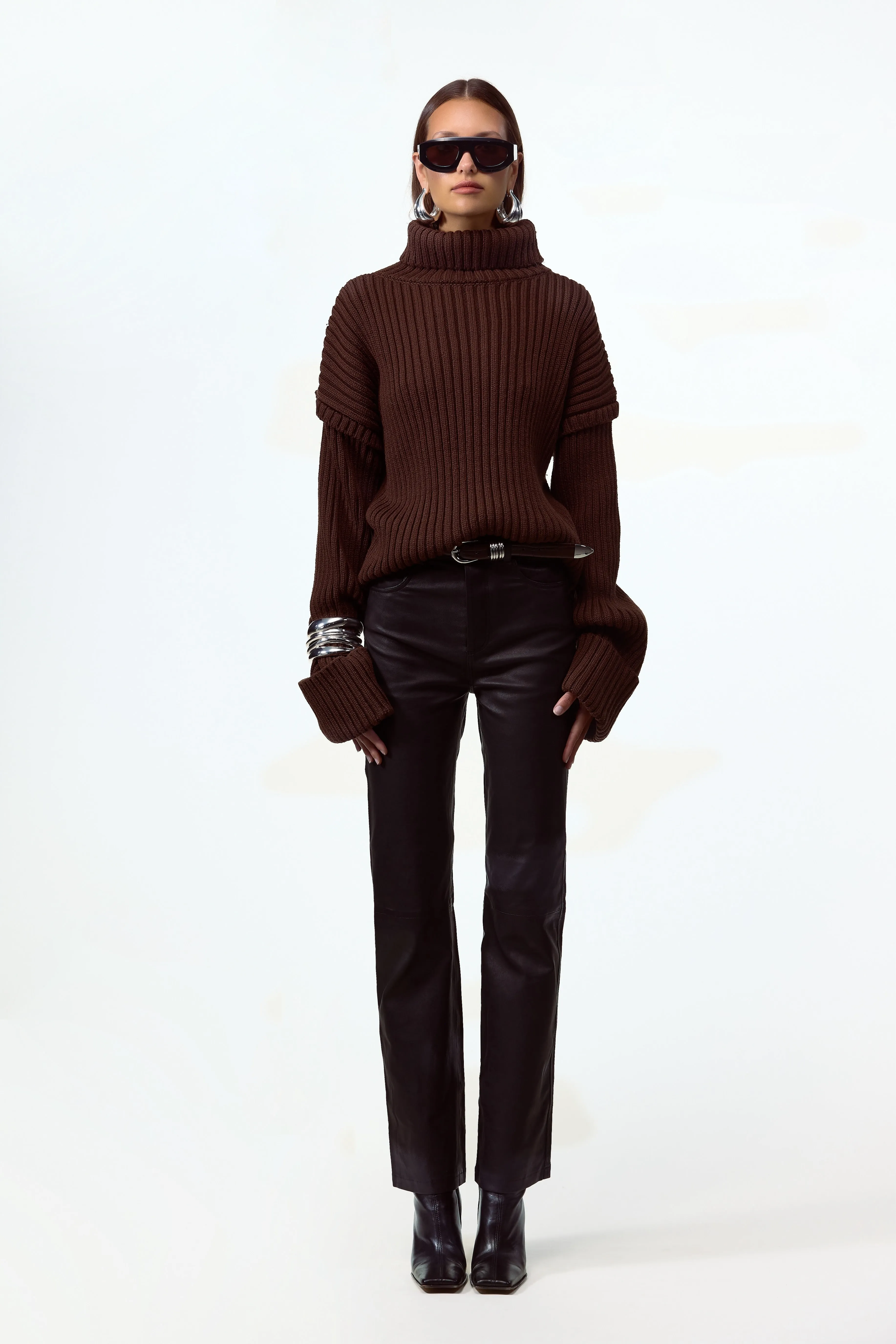 Oversized Ribbed Wool Sweater (Chocolate Brown) sold by SAME product image thumbnail 4
