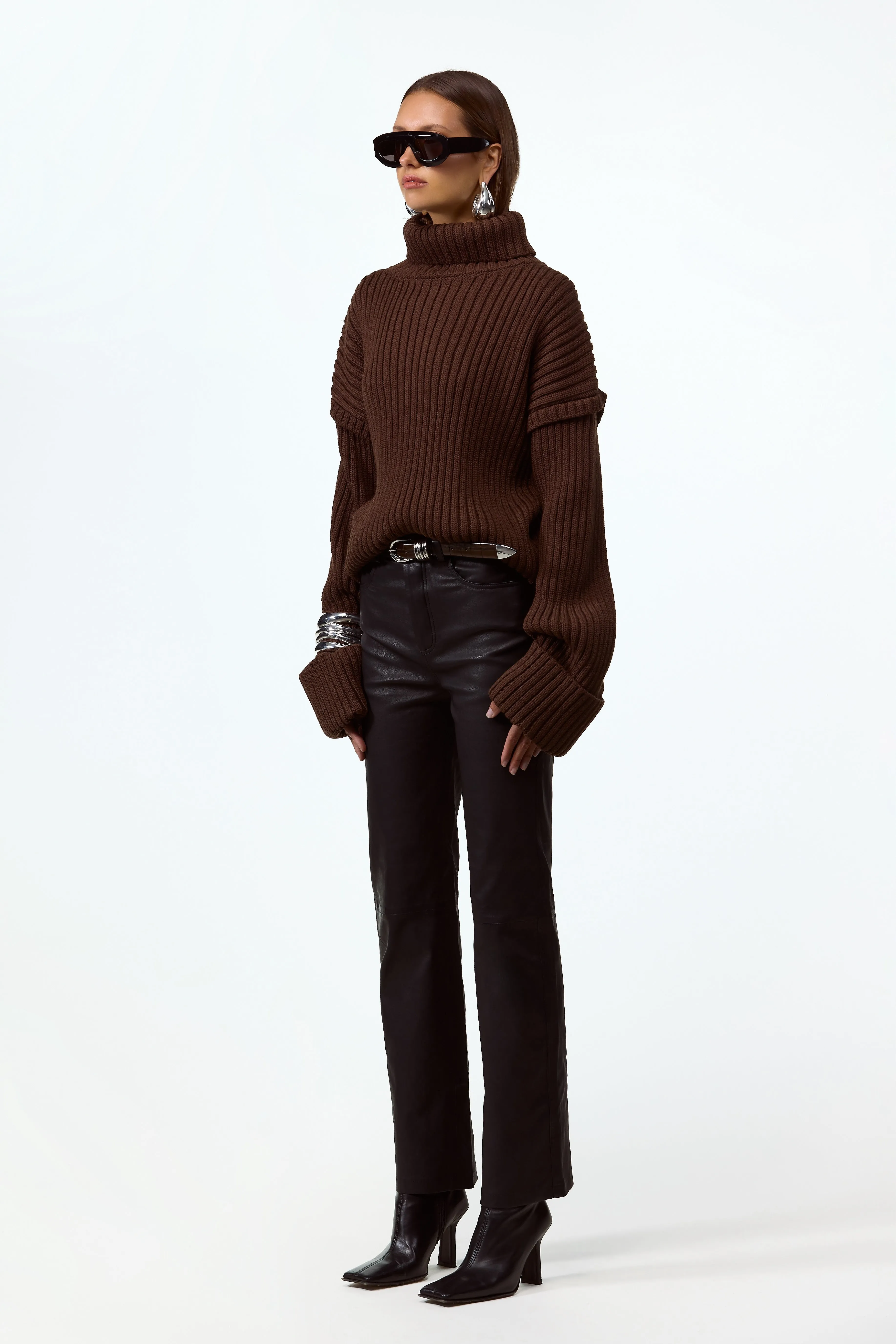 Oversized Ribbed Wool Sweater (Chocolate Brown) sold by SAME product image thumbnail 5