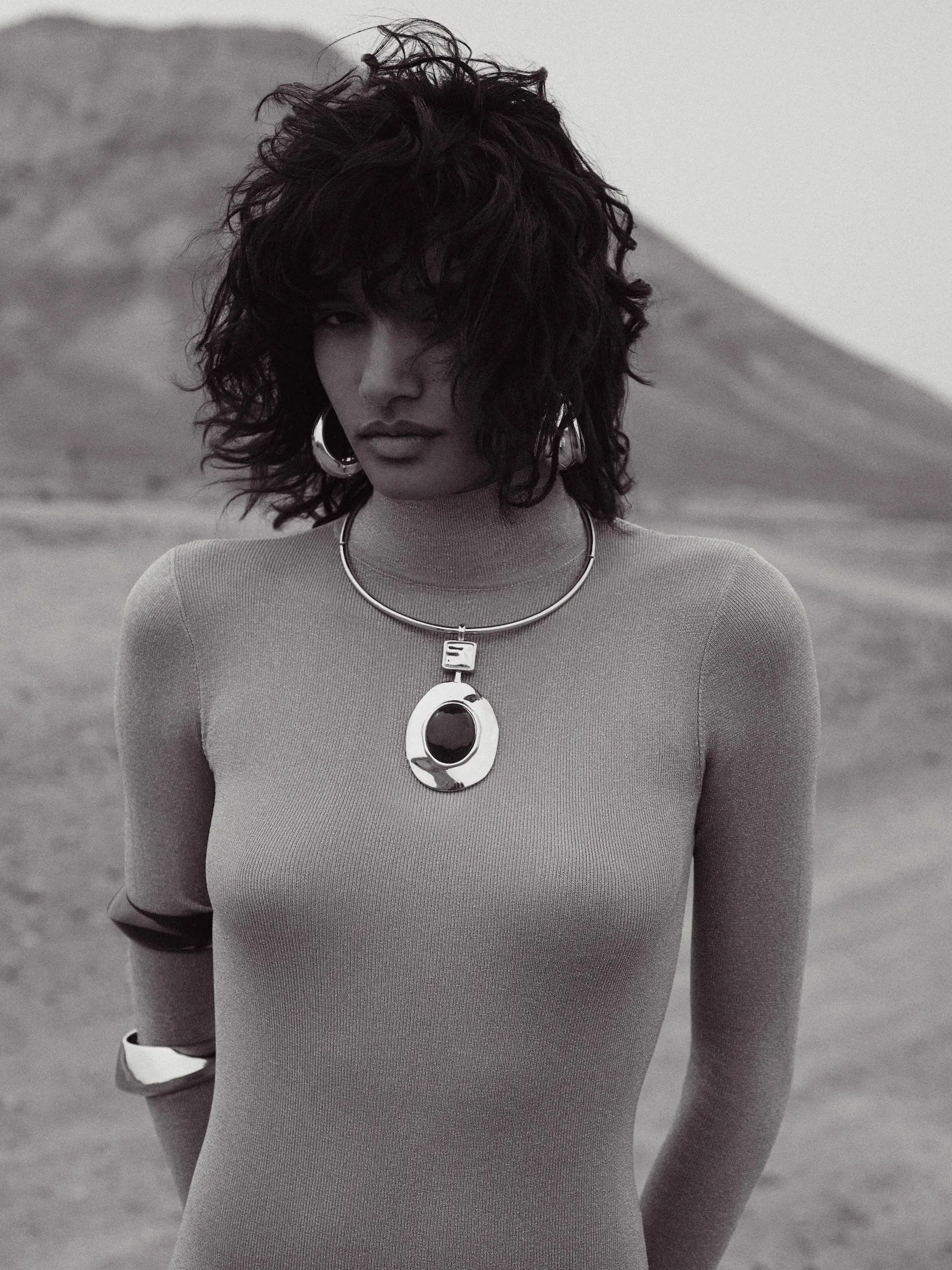 Stone Drop Necklace (Silver/Oxblood) sold by SAME product image thumbnail 2