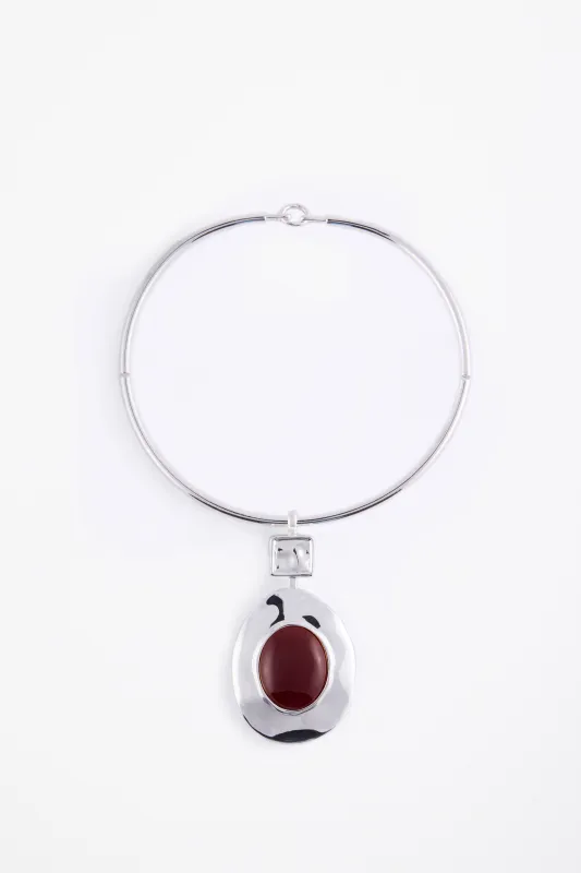 Stone Drop Necklace (Silver/Oxblood) sold by SAME