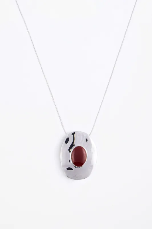 Stone Pendant Necklace (Silver/Oxblood) sold by SAME