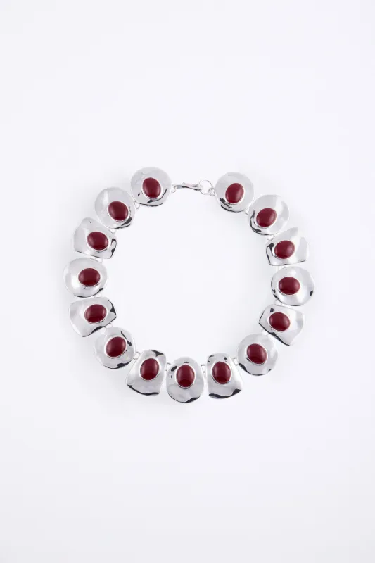 Stone Collar Necklace (Silver/Oxblood) sold by SAME