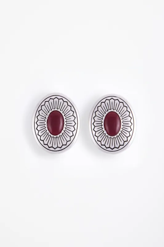 Western Oval Earring (Silver/Oxblood) sold by SAME