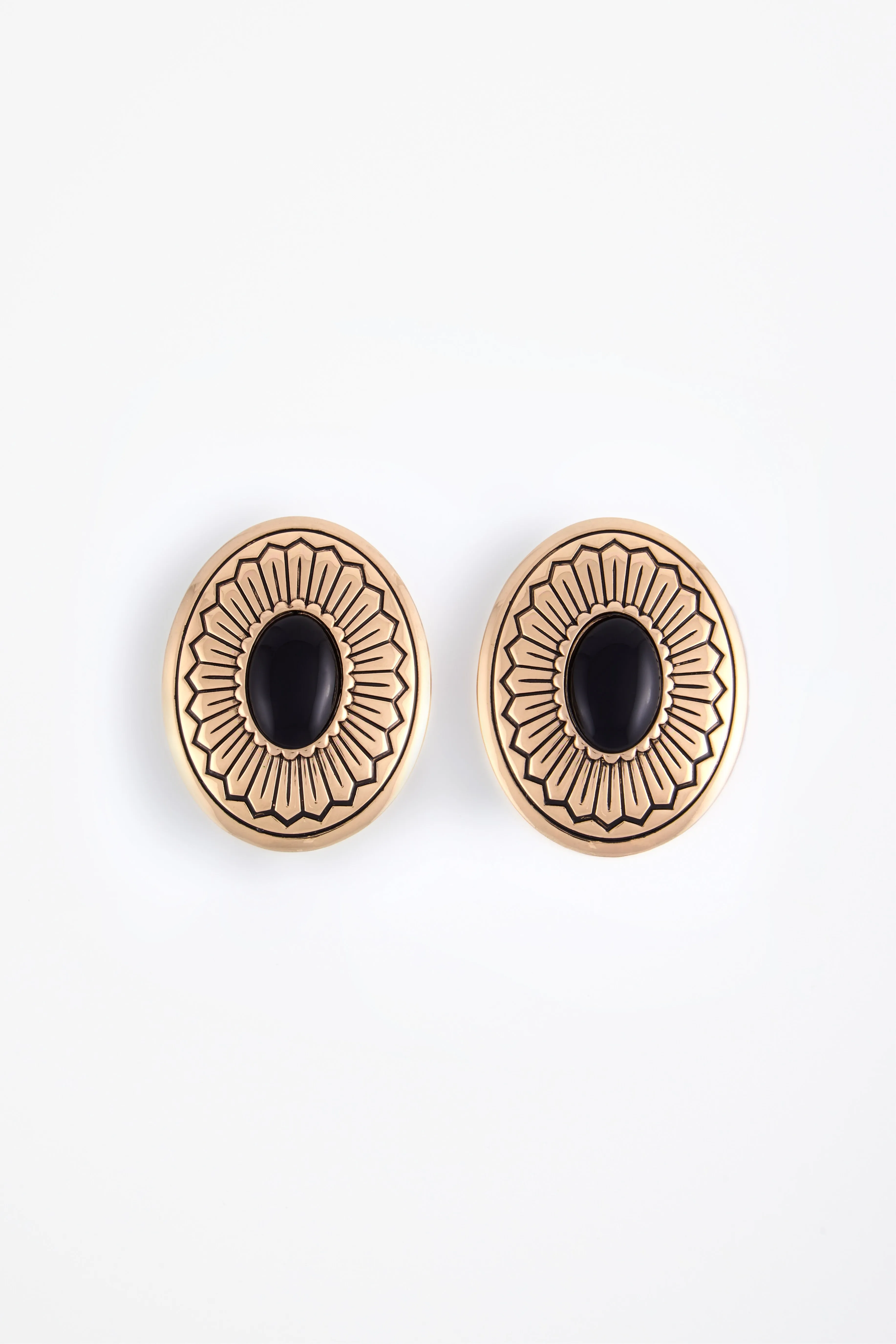 Western Oval Earring (Gold/Black) sold by SAME