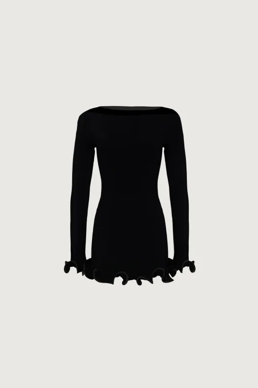 Ruffle Hem Mini Dress (Black) sold by SAME