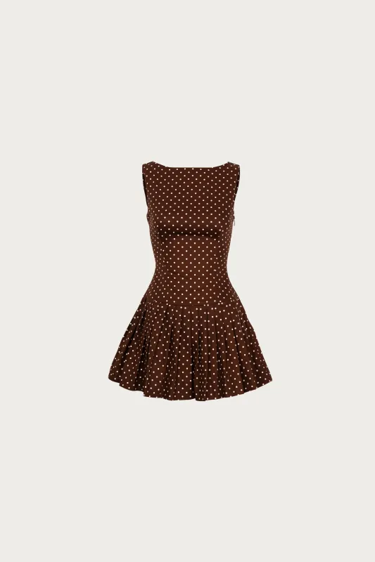 Poplin Mini Dress (Brown Polka Dot) sold by SAME