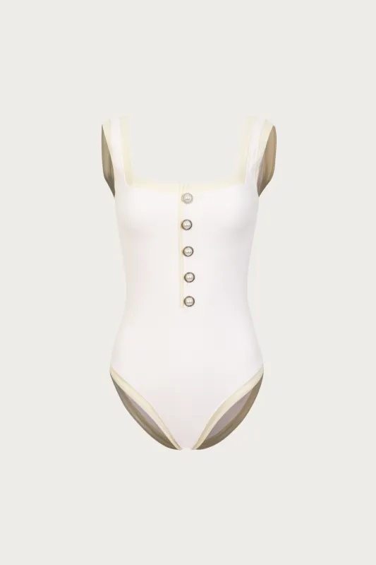 The Grace Tank One Piece (Faux Suede White/Cream) made by SAME